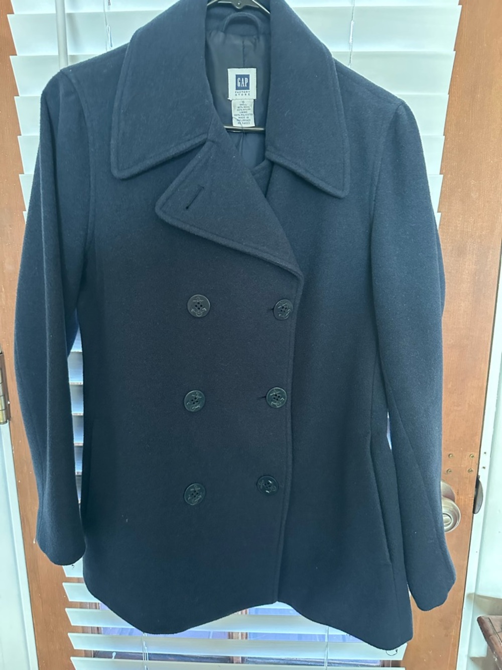 GAP Women's Dark Navy Double-Breasted Peacoat
